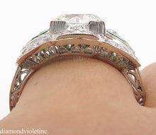 Load image into Gallery viewer, GIA 3.10CT ESTATE VINTAGE OLD EURO DIAMOND EMERALD ENGAGEMENT WEDDING RING PLAT