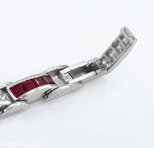 9.10CT ESTATE VINTAGE PRINCESS DIAMOND RUBY CHANNEL SET TENNIS BRACELET PLATINUM