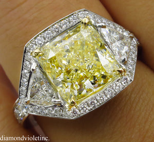 GIA 5.84CT ESTATE VINTAGE FANCY YELLOW CUSHION DIAMOND ENGAGEMENT WEDDING RING