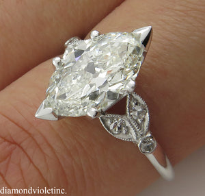 2.25CT ANTIQUE VINTAGE DECO OLD MARQUISE DIAMOND ENGAGEMENT WEDDING RING PLT EGL