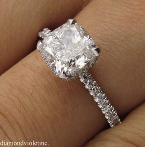 GIA 2.51CT ESTATE VINTAGE CUSHION DIAMOND ENGAGEMENT WEDDING PLATINUM RING