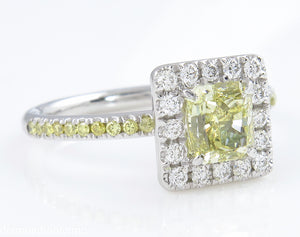 GIA 1.55CT ESTATE FANCY YELLOW RADIANT DIAMOND ENGAGEMENT WEDDING RING PLAT