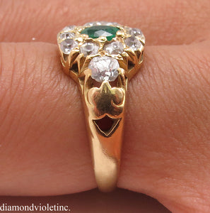 1.00CT ANTIQUE VINTAGE GREEN EMERALD DIAMOND ENGAGEMENT WEDDING CLUSTER RING 18K/Diamond Violet Company, Inc