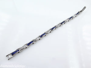 9.10CT ESTATE VINTAGE PRINCESS DIAMOND SAPPHIRE CHANNEL SET TENNIS BRACELET PLAT