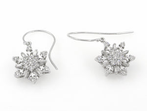 1.00CT ESTATE VINTAGE DIAMOND SNOWFLAKE DROP EARRINGS 14K WHITE GOLD/Diamond Violet Company, Inc