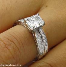 Load image into Gallery viewer, GIA SHY 2.00CT ESTATE VINTAGE RADIANT DIAMOND ENGAGEMENT WEDDING RING SET PLAT