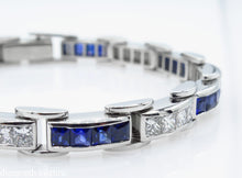 Load image into Gallery viewer, 9.10CT ESTATE VINTAGE PRINCESS DIAMOND SAPPHIRE CHANNEL SET TENNIS BRACELET PLAT