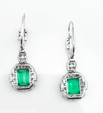 Load image into Gallery viewer, GIA 4.80CT ANTIQUE VINTAGE COLOMBIAN GREEN EMERALD DIAMOND DROP DANGLE EARRINGS