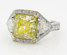 Load image into Gallery viewer, GIA 5.84CT ESTATE VINTAGE FANCY YELLOW CUSHION DIAMOND ENGAGEMENT WEDDING RING