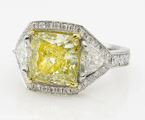 GIA 5.84CT ESTATE VINTAGE FANCY YELLOW CUSHION DIAMOND ENGAGEMENT WEDDING RING