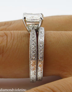 GIA SHY 2.00CT ESTATE VINTAGE RADIANT DIAMOND ENGAGEMENT WEDDING RING SET PLAT