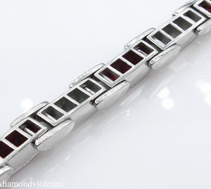 9.10CT ESTATE VINTAGE PRINCESS DIAMOND RUBY CHANNEL SET TENNIS BRACELET PLATINUM