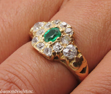 Load image into Gallery viewer, 1.00CT ANTIQUE VINTAGE GREEN EMERALD DIAMOND ENGAGEMENT WEDDING CLUSTER RING 18K/Diamond Violet Company, Inc