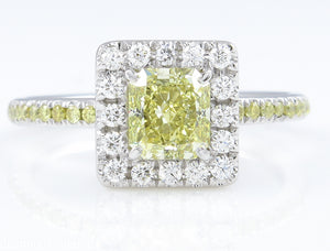 GIA 1.55CT ESTATE FANCY YELLOW RADIANT DIAMOND ENGAGEMENT WEDDING RING PLAT