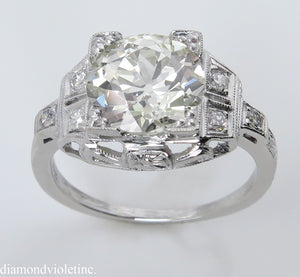 3.07CT ANTIQUE VINTAGE DECO OLD EURO DIAMOND ENGAGEMENT WEDDING RING PLAT EGL