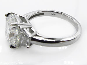 GIA 3.55CT ESTATE VINTAGE CUSHION DIAMOND 3 STONE ENGAGEMENT WEDDING RING PLAT