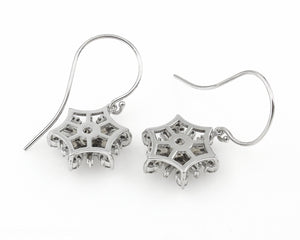 1.00CT ESTATE VINTAGE DIAMOND SNOWFLAKE DROP EARRINGS 14K WHITE GOLD/Diamond Violet Company, Inc