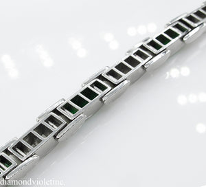 9.10CT ESTATE VINTAGE PRINCESS DIAMOND EMERALD CHANNEL SET TENNIS BRACELET PLAT