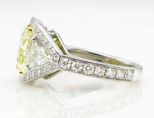 GIA 5.84CT ESTATE VINTAGE FANCY YELLOW CUSHION DIAMOND ENGAGEMENT WEDDING RING