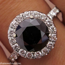 Load image into Gallery viewer, 3.00CT ESTATE VINTAGE ROUND BLACK DIAMOND ENGAGEMENT WEDDING RING 18KWG EGL USA