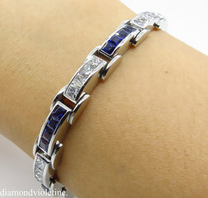 9.10CT ESTATE VINTAGE PRINCESS DIAMOND SAPPHIRE CHANNEL SET TENNIS BRACELET PLAT