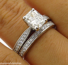 Load image into Gallery viewer, GIA SHY 2.00CT ESTATE VINTAGE RADIANT DIAMOND ENGAGEMENT WEDDING RING SET PLAT