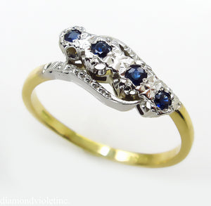 0.18CT ANTIQUE VINTAGE BLUE SAPPHIRE FOUR STONE ENGAGEMENT WEDDING RING 18KG/Diamond Violet Company, Inc