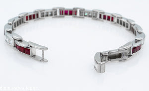 9.10CT ESTATE VINTAGE PRINCESS DIAMOND RUBY CHANNEL SET TENNIS BRACELET PLATINUM