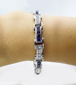 9.10CT ESTATE VINTAGE PRINCESS DIAMOND SAPPHIRE CHANNEL SET TENNIS BRACELET PLAT