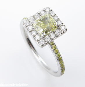 GIA 1.55CT ESTATE FANCY YELLOW RADIANT DIAMOND ENGAGEMENT WEDDING RING PLAT