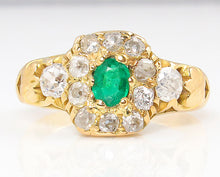 Load image into Gallery viewer, 1.00CT ANTIQUE VINTAGE GREEN EMERALD DIAMOND ENGAGEMENT WEDDING CLUSTER RING 18K/Diamond Violet Company, Inc