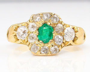 1.00CT ANTIQUE VINTAGE GREEN EMERALD DIAMOND ENGAGEMENT WEDDING CLUSTER RING 18K/Diamond Violet Company, Inc