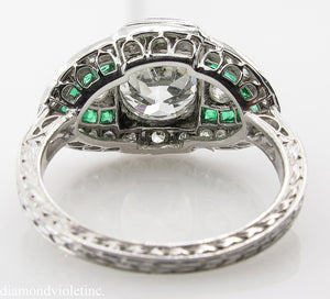 GIA 3.10CT ESTATE VINTAGE OLD EURO DIAMOND EMERALD ENGAGEMENT WEDDING RING PLAT