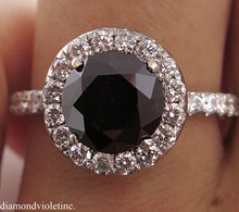 Load image into Gallery viewer, 3.00CT ESTATE VINTAGE ROUND BLACK DIAMOND ENGAGEMENT WEDDING RING 18KWG EGL USA