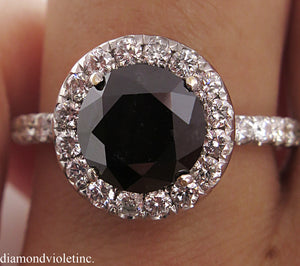 3.00CT ESTATE VINTAGE ROUND BLACK DIAMOND ENGAGEMENT WEDDING RING 18KWG EGL USA