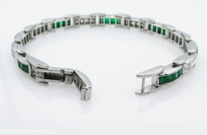 9.10CT ESTATE VINTAGE PRINCESS DIAMOND EMERALD CHANNEL SET TENNIS BRACELET PLAT