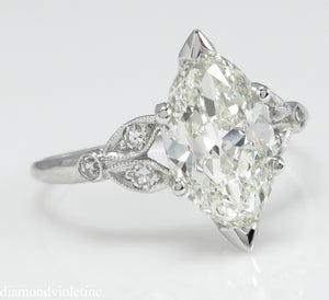 2.25CT ANTIQUE VINTAGE DECO OLD MARQUISE DIAMOND ENGAGEMENT WEDDING RING PLT EGL