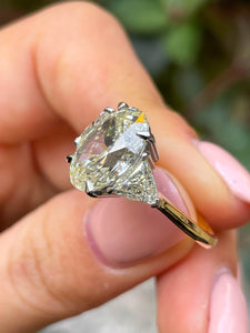 GIA 5.01ct Estate Vintage Oval Diamond 3 Stone Engagement Wedding Platinum/18k Yellow Gold Ring