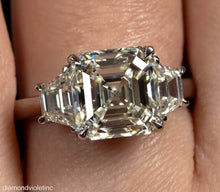 Load image into Gallery viewer, GIA Shy 5 ct Estate Vintage Asscher Diamond 3 Stone Enagagement Wedding Platinum Ring 