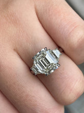 Load image into Gallery viewer, GIA Shy 5.0ct Estate Vintage Emerald Diamond Three Stone Engagement Wedding Platinum Ring