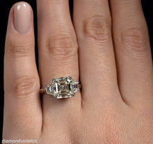 Load image into Gallery viewer, GIA Shy 5 ct Estate Vintage Asscher Diamond 3 Stone Enagagement Wedding Platinum Ring 