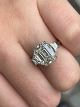 Load image into Gallery viewer, GIA Shy 5.0ct Estate Vintage Emerald Diamond Three Stone Engagement Wedding Platinum Ring