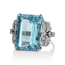 Load image into Gallery viewer, GIA 17.85ct Antique Vintage Art Deco Natural Aquamarine Diamond Fashion Right Hand Platinum Ring