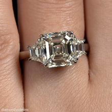 Load image into Gallery viewer, GIA Shy 5 ct Estate Vintage Asscher Diamond 3 Stone Enagagement Wedding Platinum Ring 