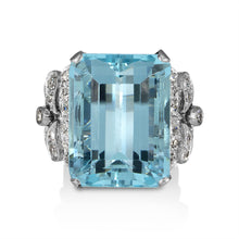 Load image into Gallery viewer, GIA 17.85ct Antique Vintage Art Deco Natural Aquamarine Diamond Fashion Right Hand Platinum Ring