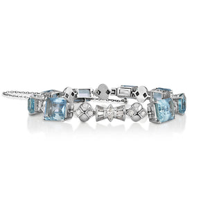 GIA 20.84ct Estate Vintage Retro Aquamarine and Diamond Tennis Bracelet Platinum