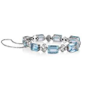 GIA 20.84ct Estate Vintage Retro Aquamarine and Diamond Tennis Bracelet Platinum