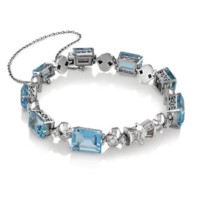 GIA 20.84ct Estate Vintage Retro Aquamarine and Diamond Tennis Bracelet Platinum