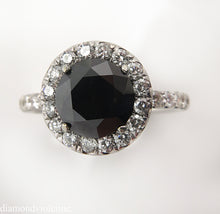 Load image into Gallery viewer, 3.00CT ESTATE VINTAGE ROUND BLACK DIAMOND ENGAGEMENT WEDDING RING 18KWG EGL USA