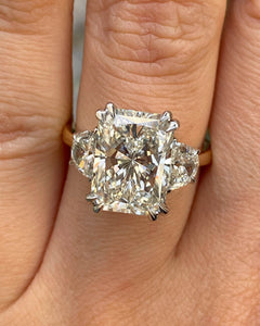 GIA 5.79ct Estate Vintage Radiant Diamond Three-stone Engagement Wedding Ring Plat/18k YG